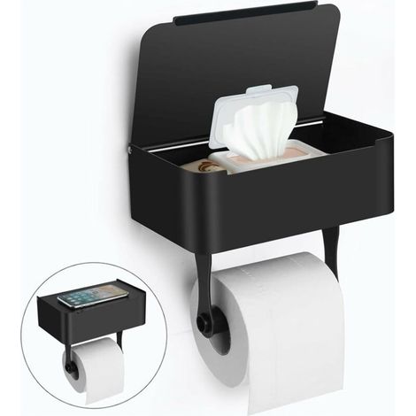 Toilettenpapierhalter mit Ablage, Edelstahl SUS304, Wandmontage/Klebebefestigung, Einweg-Toilettenpapierspender für das Badezimmer.