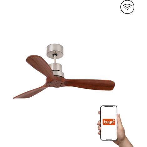 Faro Mini Lantau Petit ventilateur de plafond à 3 pales, nickel satiné, pin, système intelligent Tuya (1/4)