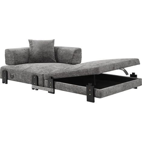 CAIziCanapé pliant 2-en-1 avec fonction lit, port USB/Type C et rangement, canapé-lit compact avec accoudoirs pour petits espaces, chambre d'amis et mezzanine - Beige / gris foncé (1/5)