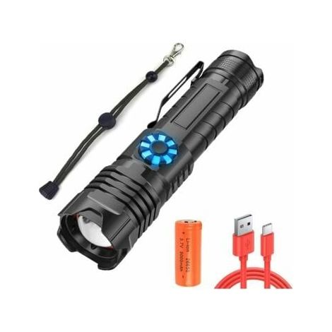 Lampara De Linterna Recargable - 20000 Lúmenes - Led XHP90.2 - 4 Modos + Regulación Continua - Impermeable IPX5 - Zoom Ajustable - Para Camping Senderismo Emergencias - 1 Unidad (1/5)