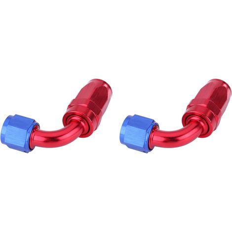 2Pcs Hose End Fitting, AN10 90 Degree Fuel Line Hose End Swivel Fitting Oil Cooler Adapter Blue and Red Color Anodized