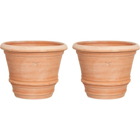 Set 2 Glatte Terrakotta-Vase, Outdoor-Blumentopf runde Vase Garten Pflanzgefäß runde Vase für Blumen handgefertigt Made in Italy