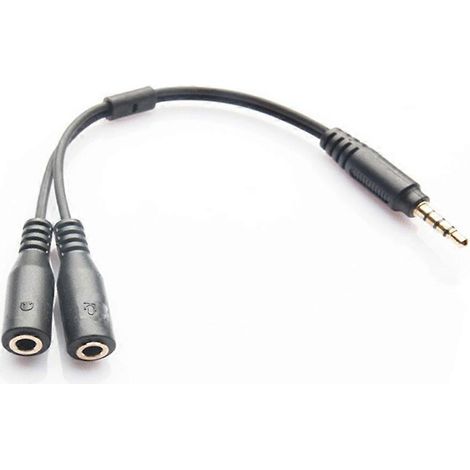 Adaptateur pour casques avec prises casque/micro séparées - Prise jack 3,5 mm 4 positions vers 2 prises jack 3,5 mm 3 positions (mâle/femelle)-Black (1/3)