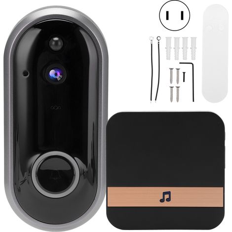 Sonnette vidéo WiFi 1080P avec audio bidirectionnel, vision nocturne infrarouge, détection de mouvement, pour maison, 90‑260V, prise US, gris (1/5)