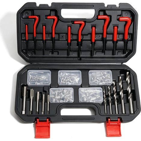Kit De Réparation De Filetage: 131 Pièces Outil De Réparation Métrique M5 M6 M8 M10 M12, Coffret De Filets Rapportés avec étui De Rangement pour Entretien Automobile Quotidien Perceuse Moteur (1/5)