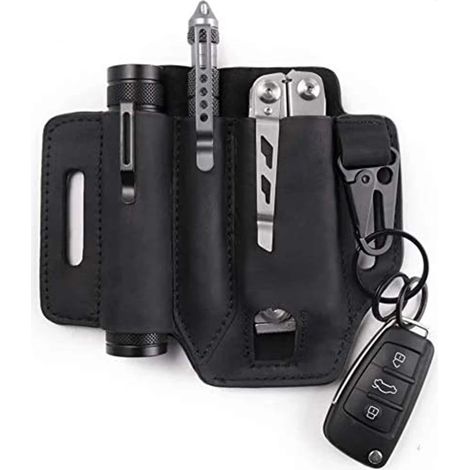Étui multi-outils à accès rapide pour ceinture, organisateur EDC en cuir pleine fleur, porte-stylo tactique et porte-lampe torche de haute qualité (1/5)