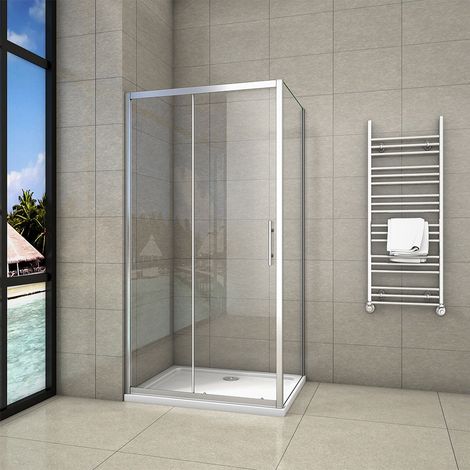 Acezanble 1000 x 800 mm Sliding Shower Enclosure with 1000x800mm Shower Tray and Waste (1/4)