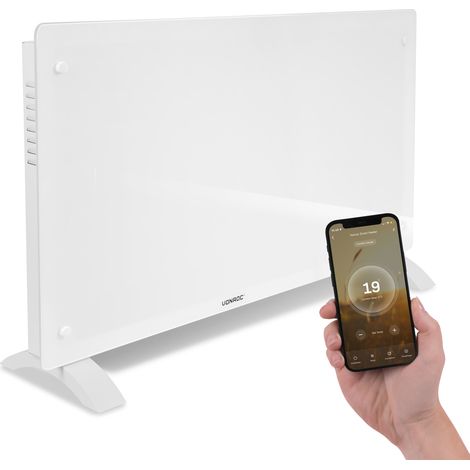 VONROC Chauffage électrique de luxe – Convecteur – Panneau en verre – 2500W – Blanc WIFI
