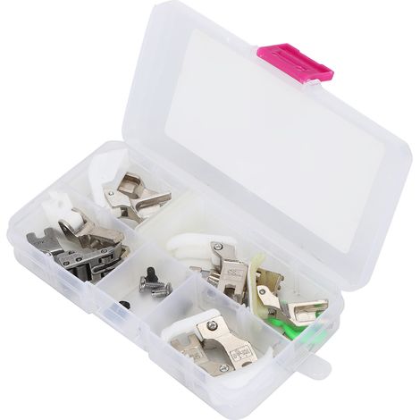 Kit de pied-de-biche pour machine à coudre, en acier inoxydable et plastique, avec fermeture éclair invisible pour la couture du cuir. (1/5)