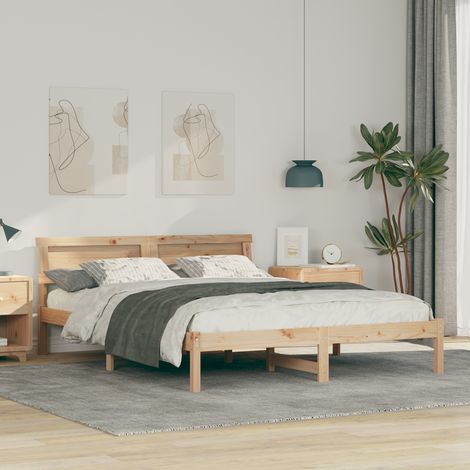 vidaXL Cadre de lit avec tête de lit Marron 150 x 200 cm Pin massif (1/5)
