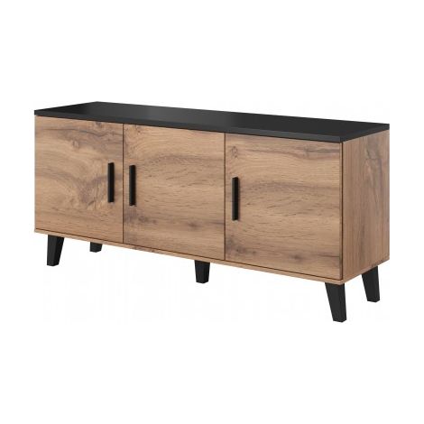 Buffet décor chêne et noir mat 3 portes 150 cm Colin (1/4)