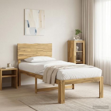 vidaXL Single Bed Frame with Headboard ROSTOCK Whitewash 90 x 200 cm (1/5)