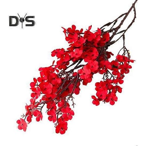 Lot de 5 branches artificielles de gypsophile (5 tiges), fleurs réalistes en soie, centre de table pour mariage, fête, maison ou bureau. Décoration florale artificielle.rouge (1/5)