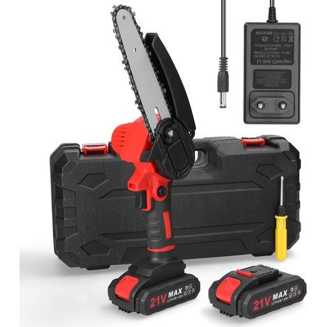 Scie électrique portable de 21 volts et 6 pouces pour l'élagage, tronçonneuse compacte pour fendre le bois, tronçonneuse sans fil, avec deux batteries et un chargeur (1/5)