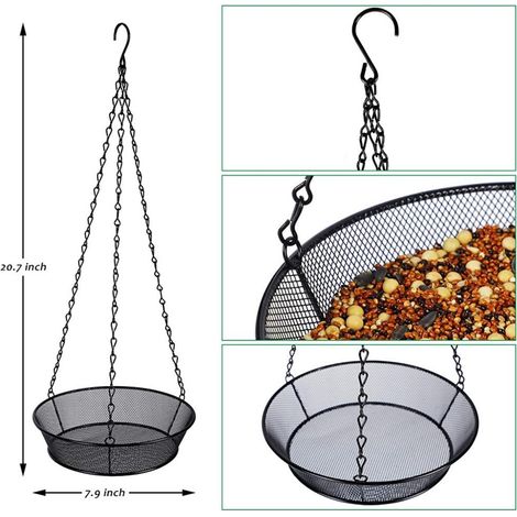 Mangeoire à oiseaux suspendue plateau rond treillis métallique mangeoire à graines pour jardin extérieur décor