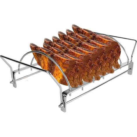 royaluxe -Grilles à grillades en Acier Inoxydable avec 6 Fentes for Barbecue Support à côtes de Barbecue antiadhésif Durable for Fumer, rôtir (1/5)