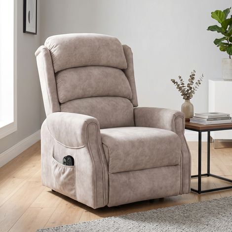 Fauteuil releveur électrique massage par vibrations et chaleur, fauteuil relax électrique en velours, 80x160x82cm, beige (1/5)
