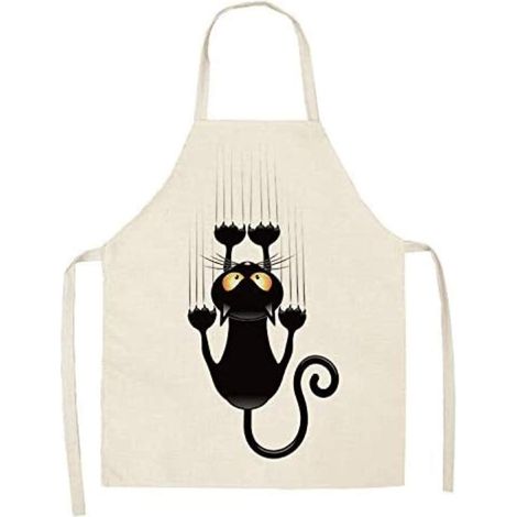 Delantal de gato para adultos y niños, de algodón/lino, lavable, con un diseño divertido, ideal para barbacoas, fiestas y reuniones.