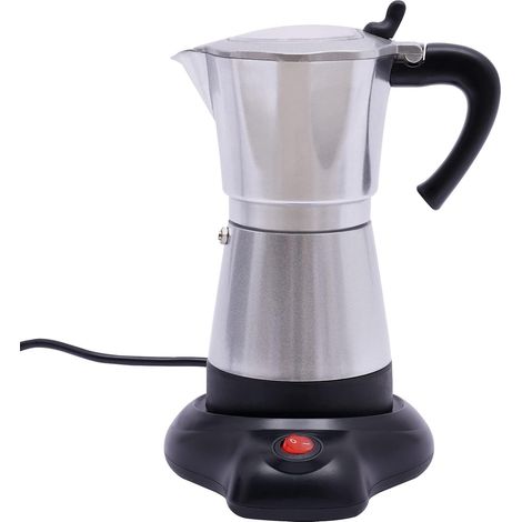 Cafetière à expresso électrique 300 ml avec base pour 6 tasses à expresso 480 W en alliage d'aluminium Base rotative à 360° pour le bureau et la maison (argenté) (1/5)