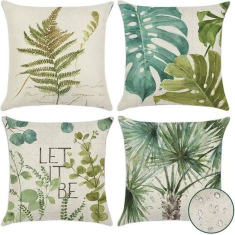 Housse de coussin - MULTICOLORE - 60x60cm - Imperméable - Motif Feuille - Extérieur (1/4)