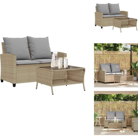 Gartensofa 2-Sitzer mit Kissen & Tisch Beige Poly Rattan - Gartensofa - Gartensofas - Outdoor Sofa - Garten Sofa (1/5)