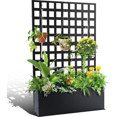 Metal Flower Pot Box - 9 Grids - Black, Galvanised Sheet, with Screens - for Garden, Patio, Plants (1/5)