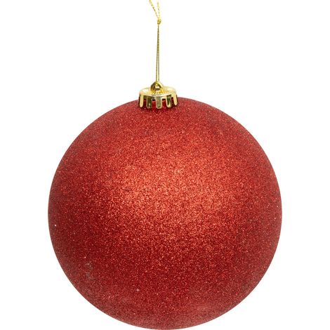 Déco Sapin Boule de Noël XL D 15 cm Rouge pailleté - Feeric Christmas (1/2)