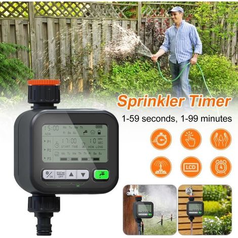 Programmateur d'Arrosage Automatique - - Minuteur avec 3 Programmes - Retard de Pluie - Noir - Jardin