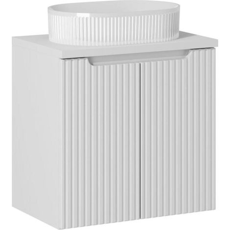 Conjunto VANO blanco 60cm: mueble bajo lavabo con armarios + encimera para lavabo blanco + lavabo sobre encimera blanco ranurado