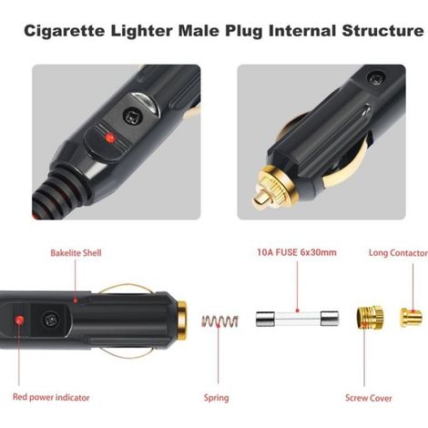 câble d'extension allume-cigare Rallonge allume-cigare 12 V 24 V 11,8 pieds 18 AWG 120 W 15 A prise electronique securite (1/4)