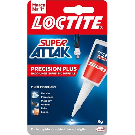 Loctite Super Attak Precision Plus, Colla liquida trasparente con beccuccio extra lungo, Colla attaccatutto forte multimateriale, Super colla resistente e precisa, 1x8g (1/5)