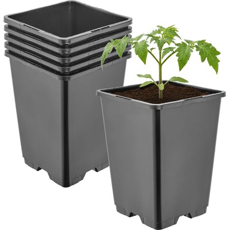 Garronda Pot de Fleur Carré Haut Plastique 11 × H 15,5 cm (1,25L) - x5 Godets Semis Pot Culture Profond Drainage Résistants Intempéries pour Plantes Pépinière Jardin Serre Intérieur Extérieur GD-0201