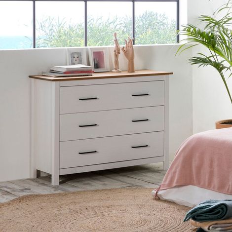 Commode en bois massif blanc et pin 100x40x80H cm - Miranda (1/5)