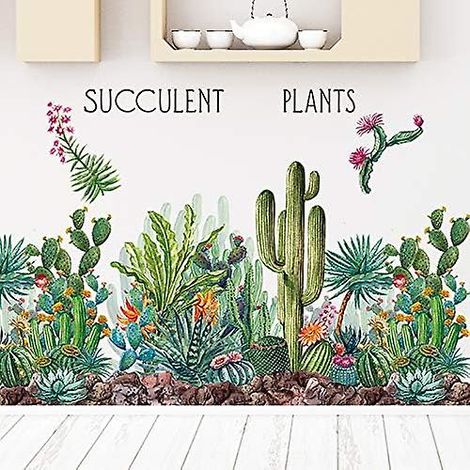 Stickers muraux Fleurs de Cactus Tropicales - Autocollants muraux imperméables et repositionnables pour la décoration de la chambre et du salon - 60 x 90 cm (1/3)