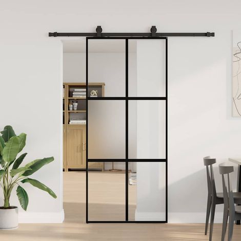 Schiebetür mit Beschlag Schwarz 90x205 cm Hartglas