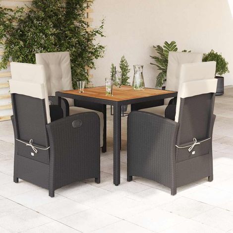 Ensemble repas de jardin 5 pièces en résine tressée noir, 4 fauteuils inclinables - PANGIVO (1/5)