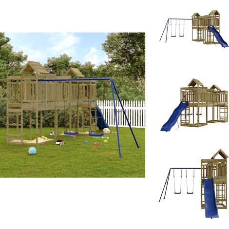 Aire de jeux d'extérieur bois de pin imprégné - Aire De Jeux Enfant - Jeux Extérieur - Jouet Bois - Balançoire - Toboggan