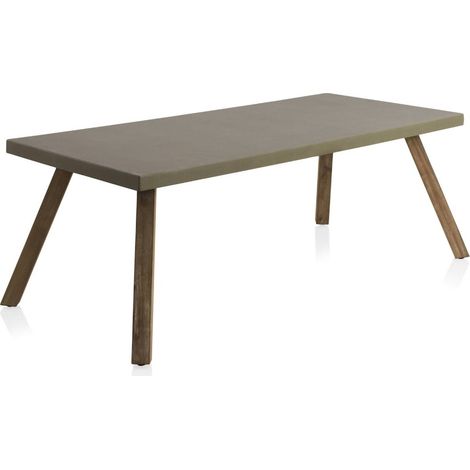 Table rectangulaire acacia et béton léger style contemporain - Gris taupe et bois naturel (1/5)