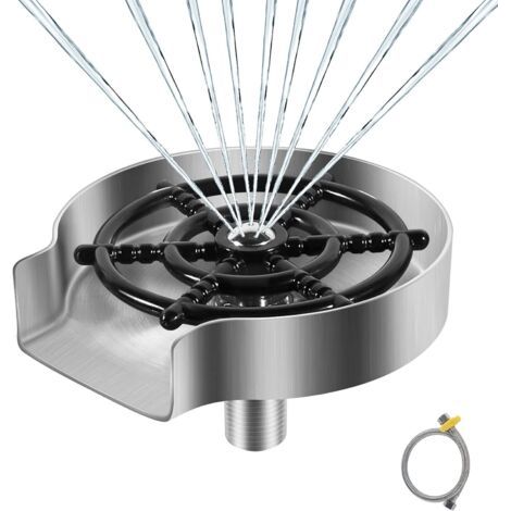 Rince Verre en Acier Inoxydable, Accessoires pour Evier de Cuisine, Rondelle en Métal, Rince Verre Evier, Nettoyeur Verre, Accessoires de Cuisine, Argent Mat (1/5)