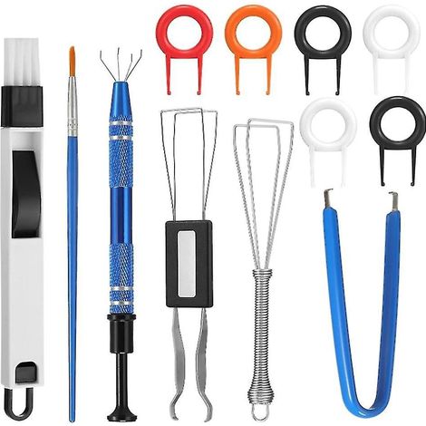 Collection d'outils de lubrification pour interrupteurs de clavier MX personnalisés : porte-tige et stylo lubrifiant.