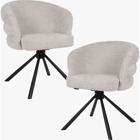 ALBANE Lot de 2 chaises pivotantes en tissu beige pieds en métal noir (1/5)