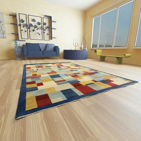 Tapis Loribaft Tapis Awaro - Tapis en laine - 140x70cm, Rectangular - 92% Laine vierge, 8% Soie - Noué main - Bleu