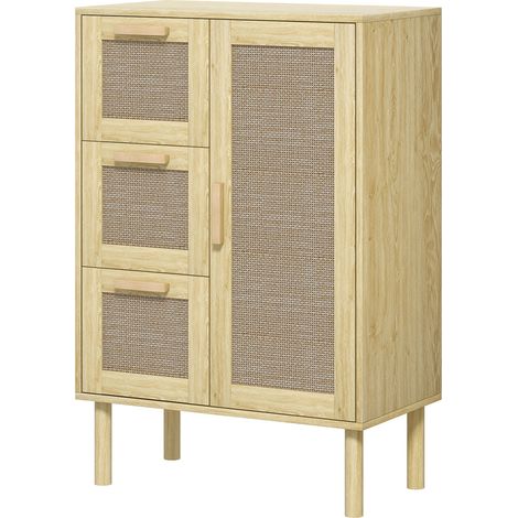 Armoire bohème 3 tiroirs 3 étagères rotin tissé 55x30x82 cm