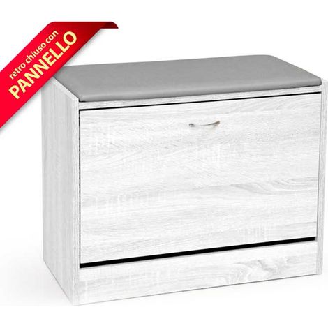 Scarpiera con cuscino bianca anta a ribalta da ingresso ripostiglio cm 63 x 30 x 50 h (1/2)
