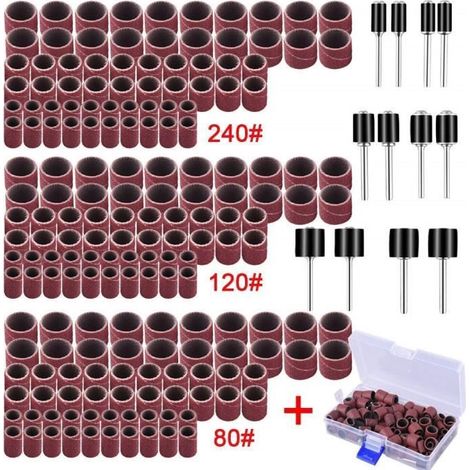 192 Pièces Tambour De Ponçage avec Boîte Gratuite, Comprenant 180 Pièces Bandes de Ponçage et 12 Pièces Tambour Mandrin pour Dremel (1/4)