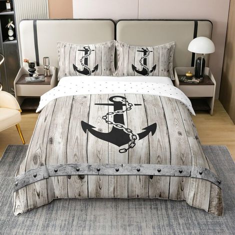Anchor 100% Coton Housse de Couette 140x200cm Enfants à thème Parure de Lit pour garçons Filles Adolescents Vintage Bois Grange Porte Ensemble de Literie Chambre décor - 140 x 200 cm + 1 taie d'oreill (1/5)