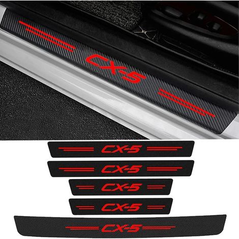 (5 pièces) Autocollants de protection de seuil de porte de voiture en fibre de carbone et cuir pour Mazda CX5,logo,coffre,pare-chocs,protections anti-rayures (1/3)