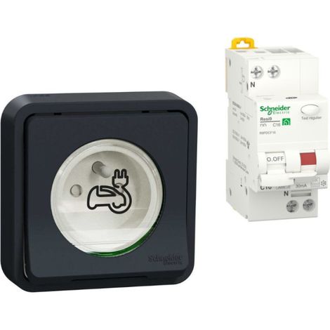 Schneider Electric – Pack prise de courant 2P + T renforcée pour VE Mureva Styl encastrée – Disjoncteur différentiel 16A – Indice de protection IP44 – Anthracite