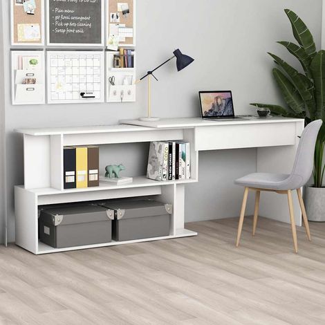 vidaXL Escritorio de esquina madera contrachapada blanco 200x50x76 cm (1/5)