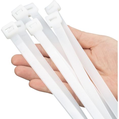 Lot de 100 serre-câbles longs Blanc 300 mm x 12 mm Résistance à la traction 114 kg Résistant aux UV Grand serre-câbles pour la gestion des câbles (1/5)